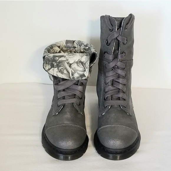 Dr Martens Aimilie Gray Leather Combat Boots Size 6